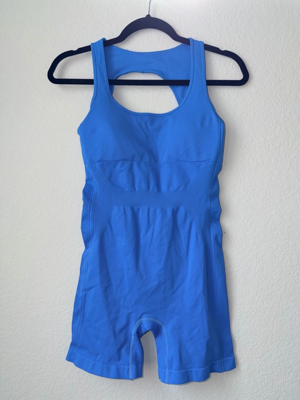 Bright Blue Seamless One-Piece Workout Romper